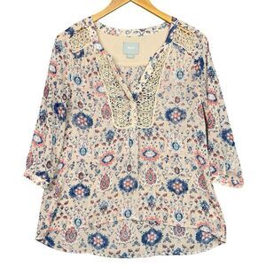 Maeve Anthropologie Boho Floral Lace Trim Blouse‎ Size 0 Cottagecore Romantic